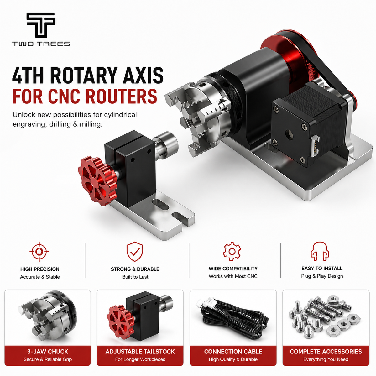 TwoTrees 4th Rotary Axis for CNC Routers