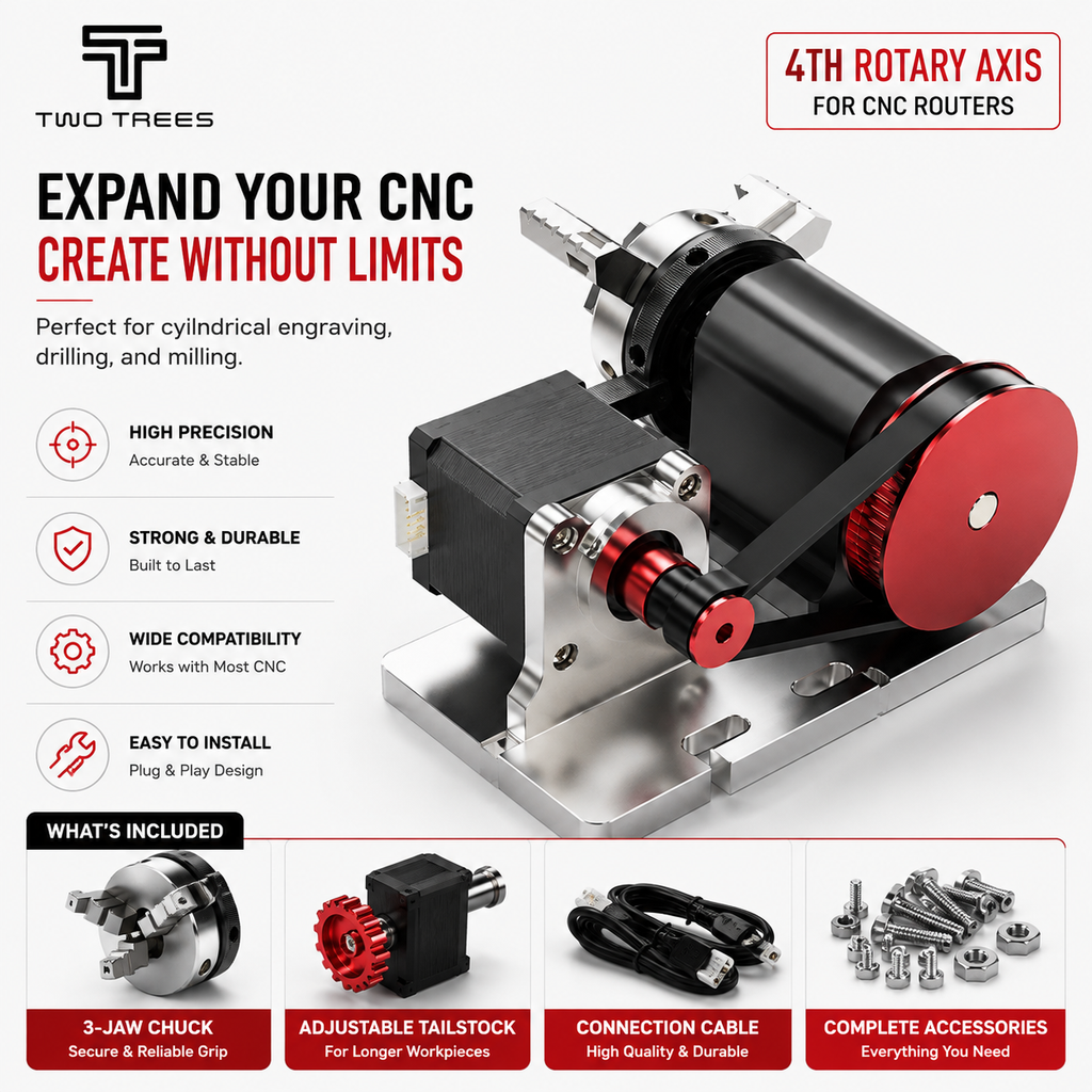 TwoTrees 4th Rotary Axis for CNC Routers