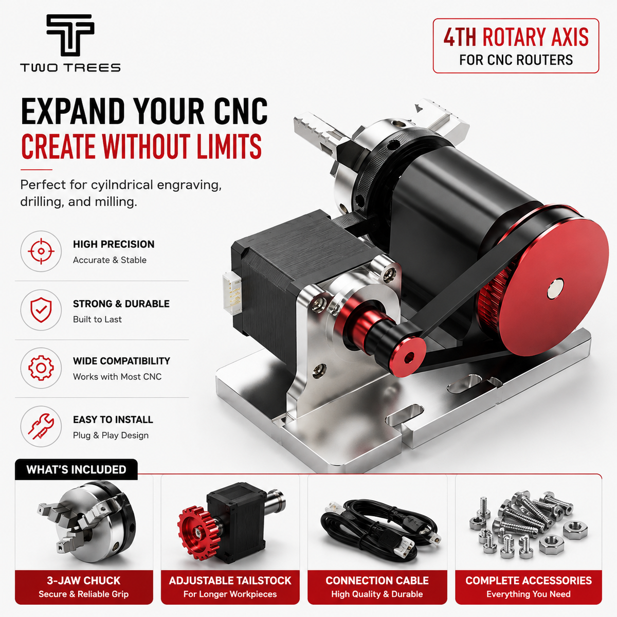 TwoTrees 4th Rotary Axis for CNC Routers